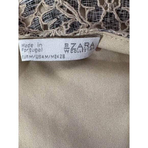 ZARA CROCHET LACE SLIP FLOWER LINED EVENING SHORT MINI DRESS WOMENS SIZE M NUDE - Picture 8 of 9